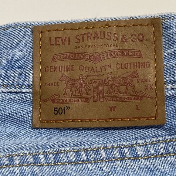 Levis 501 Cutoff Denim Jean Shorts Premium Big E Womens 32 High Rise Button-Fly - Picture 11 of 12